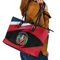 Dominican Republic Flag Leather Tote Bag with Map National Coat of Arms Island Silhouette - Wonder Print Shop