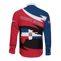 Dominican Republic Flag Long Sleeve Button Shirt with Map National Coat of Arms Island Silhouette - Wonder Print Shop