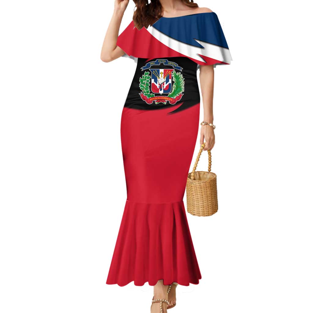 Dominican Republic Flag Mermaid Dress with Map National Coat of Arms Island Silhouette - Wonder Print Shop