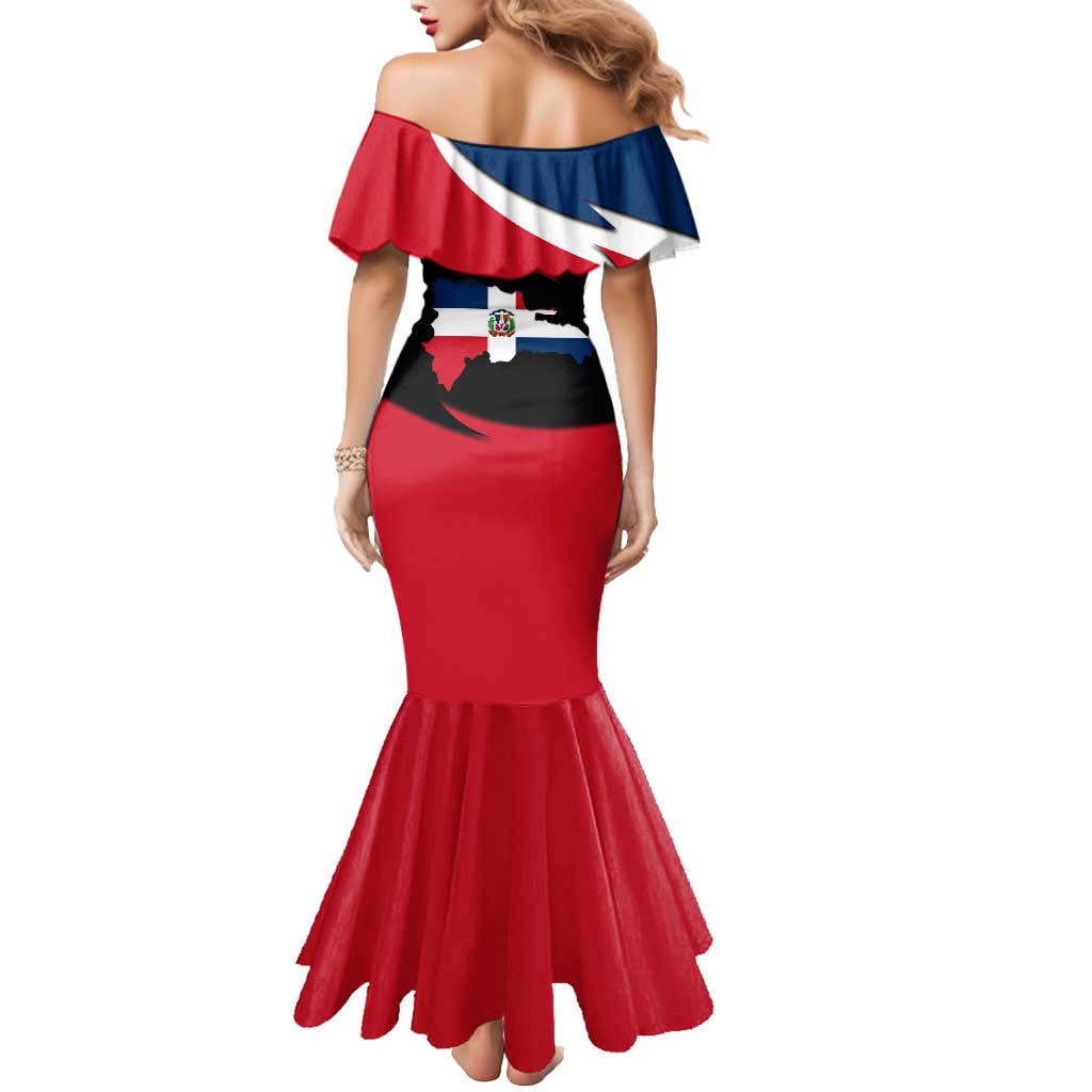 Dominican Republic Flag Mermaid Dress with Map National Coat of Arms Island Silhouette - Wonder Print Shop