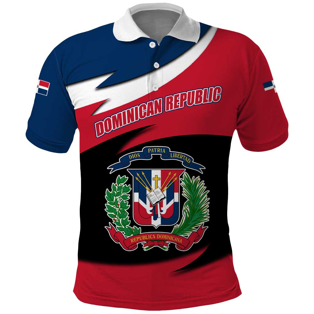 Dominican Republic Flag Polo Shirt with Map National Coat of Arms Island Silhouette - Wonder Print Shop