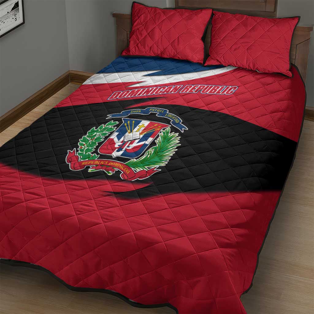 Dominican Republic Flag Quilt Bed Set with Map National Coat of Arms Island Silhouette - Wonder Print Shop
