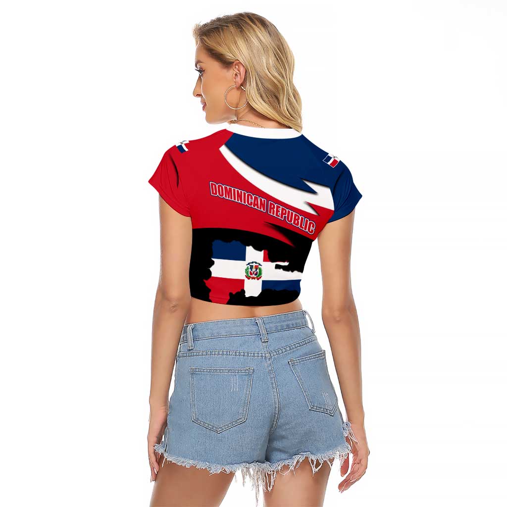 Dominican Republic Flag Raglan Cropped T Shirt with Map National Coat of Arms Island Silhouette - Wonder Print Shop