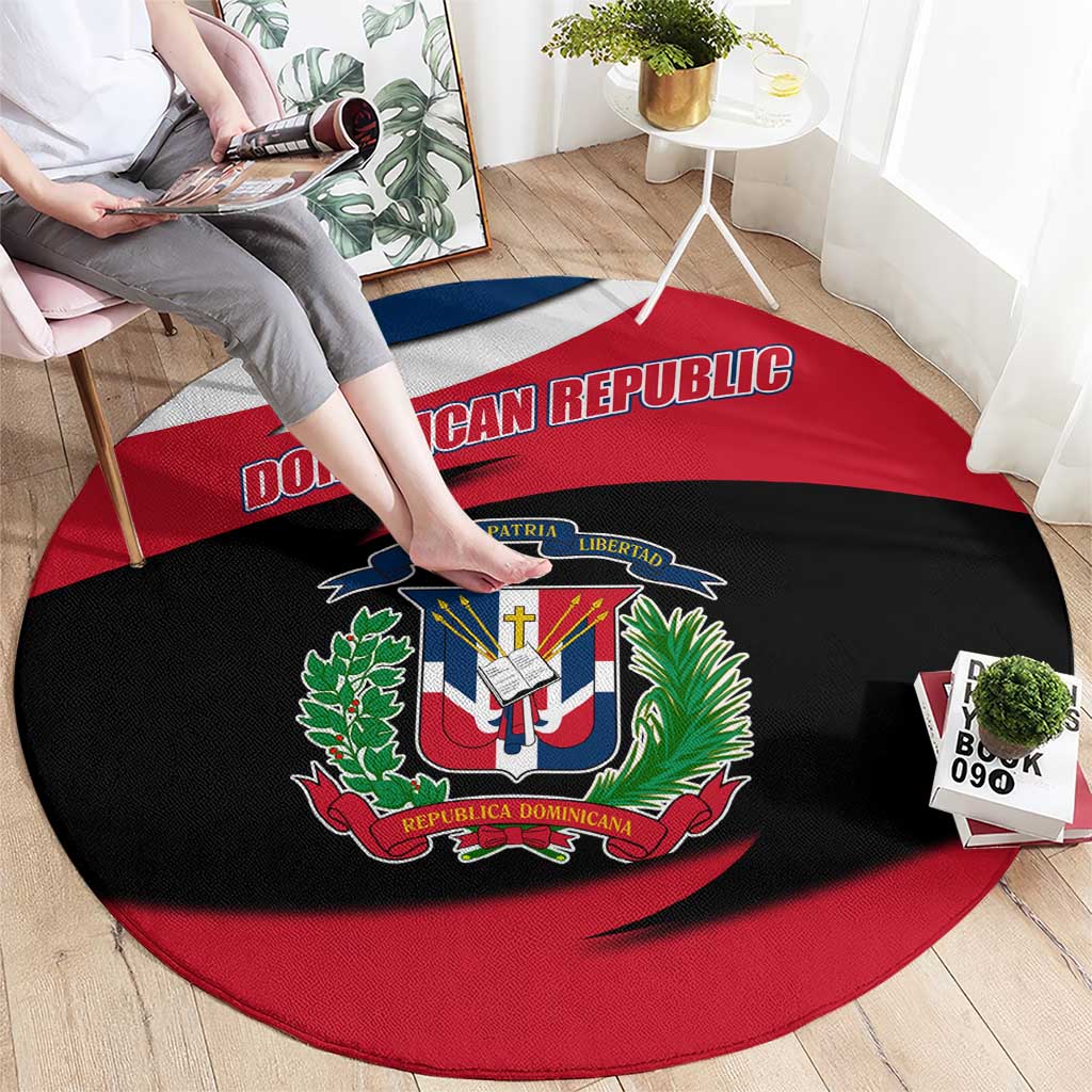 Dominican Republic Flag Round Carpet with Map National Coat of Arms Island Silhouette - Wonder Print Shop
