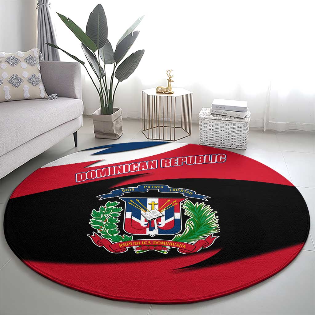 Dominican Republic Flag Round Carpet with Map National Coat of Arms Island Silhouette - Wonder Print Shop