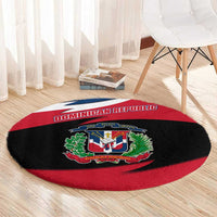 Dominican Republic Flag Round Carpet with Map National Coat of Arms Island Silhouette - Wonder Print Shop