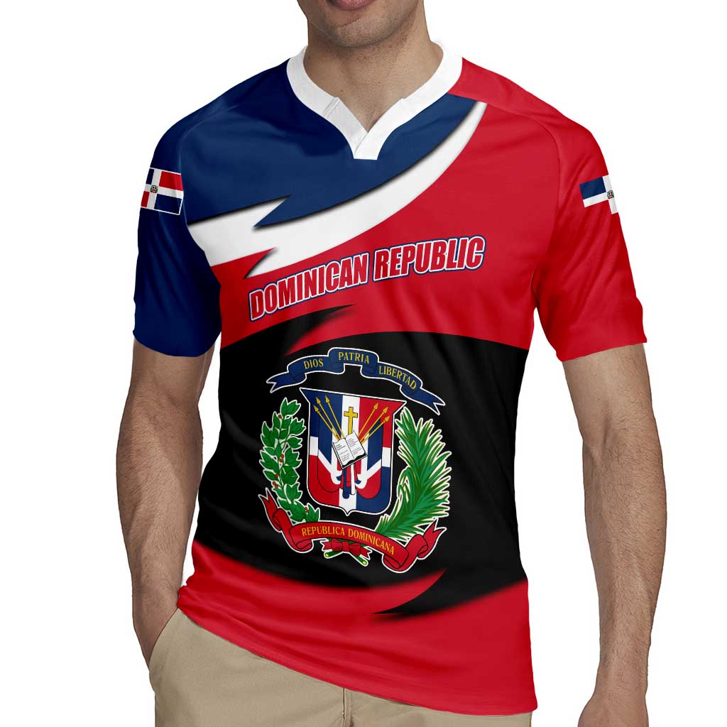Dominican Republic Flag Rugby Jersey with Map National Coat of Arms Island Silhouette - Wonder Print Shop