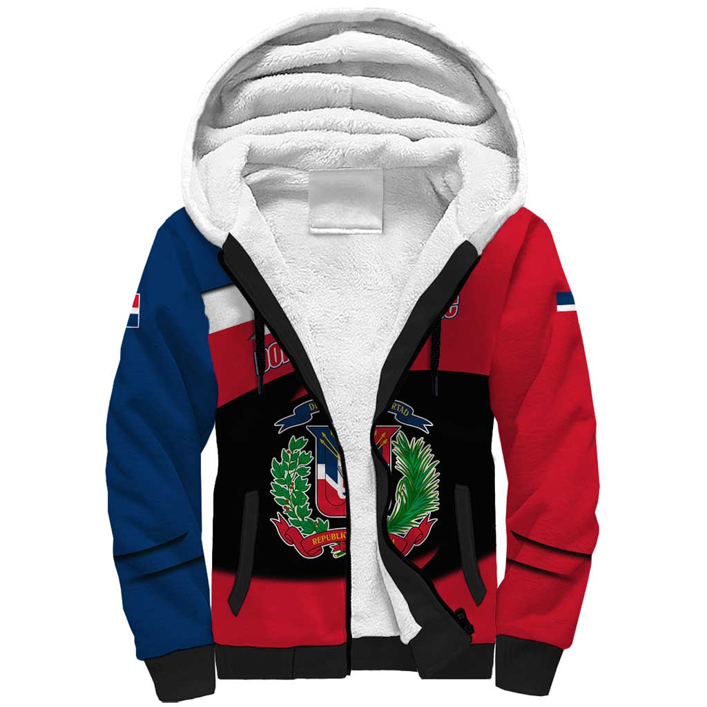 Dominican Republic Flag Sherpa Hoodie with Map National Coat of Arms Island Silhouette - Wonder Print Shop