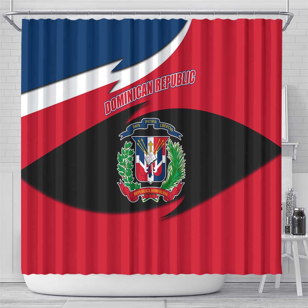 Dominican Republic Flag Shower Curtain with Map National Coat of Arms Island Silhouette - Wonder Print Shop