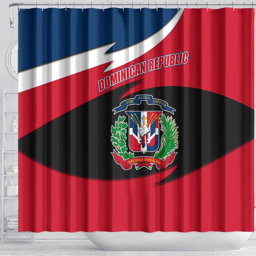 Dominican Republic Flag Shower Curtain with Map National Coat of Arms Island Silhouette - Wonder Print Shop