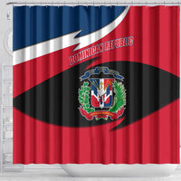 Dominican Republic Flag Shower Curtain with Map National Coat of Arms Island Silhouette - Wonder Print Shop
