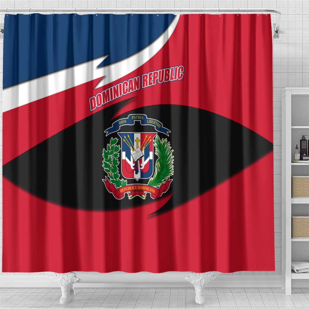 Dominican Republic Flag Shower Curtain with Map National Coat of Arms Island Silhouette - Wonder Print Shop