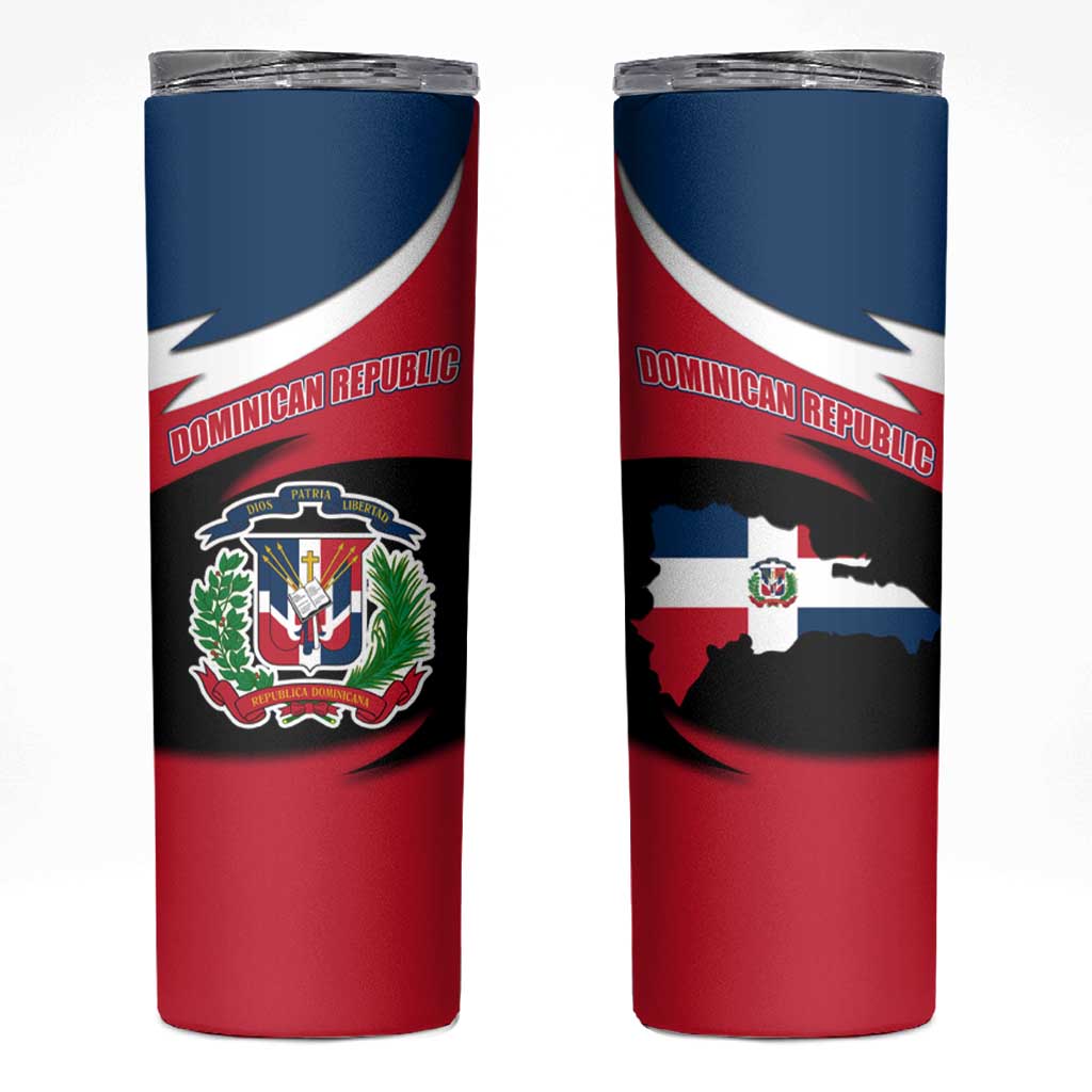 Dominican Republic Flag Skinny Tumbler with Map National Coat of Arms Island Silhouette - Wonder Print Shop