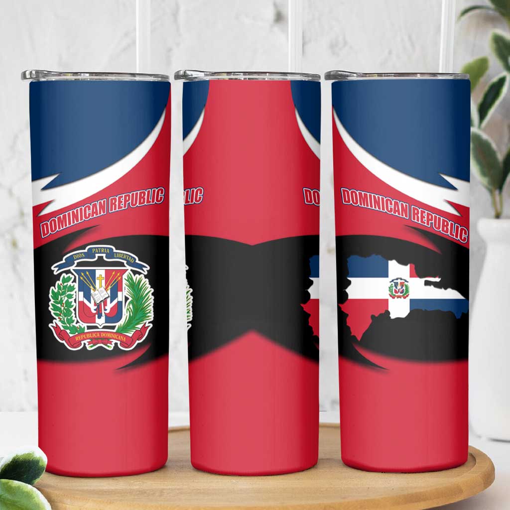 Dominican Republic Flag Skinny Tumbler with Map National Coat of Arms Island Silhouette - Wonder Print Shop