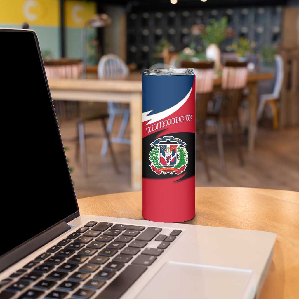 Dominican Republic Flag Skinny Tumbler with Map National Coat of Arms Island Silhouette - Wonder Print Shop