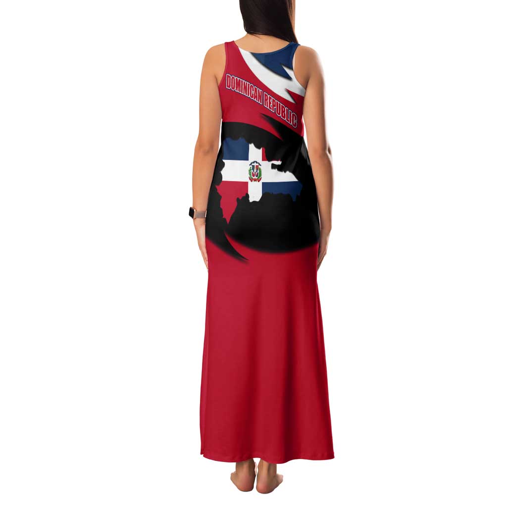 Dominican Republic Flag Tank Maxi Dress with Map National Coat of Arms Island Silhouette - Wonder Print Shop