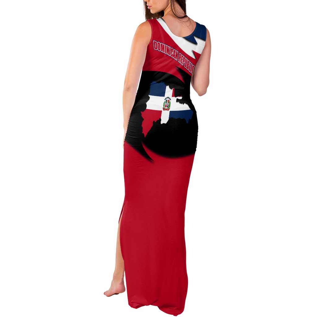 Dominican Republic Flag Tank Maxi Dress with Map National Coat of Arms Island Silhouette - Wonder Print Shop