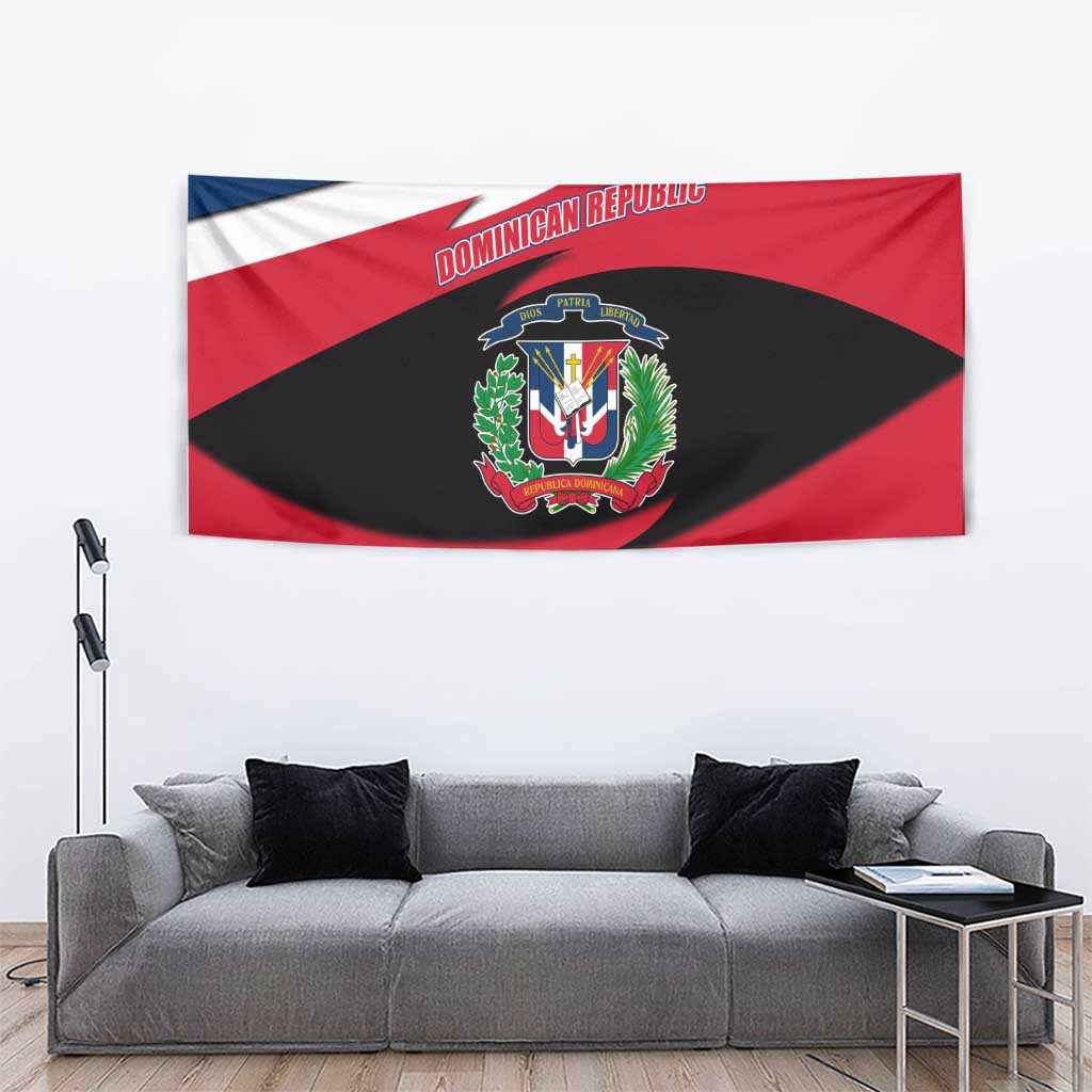 Dominican Republic Flag Tapestry with Map National Coat of Arms Island Silhouette - Wonder Print Shop