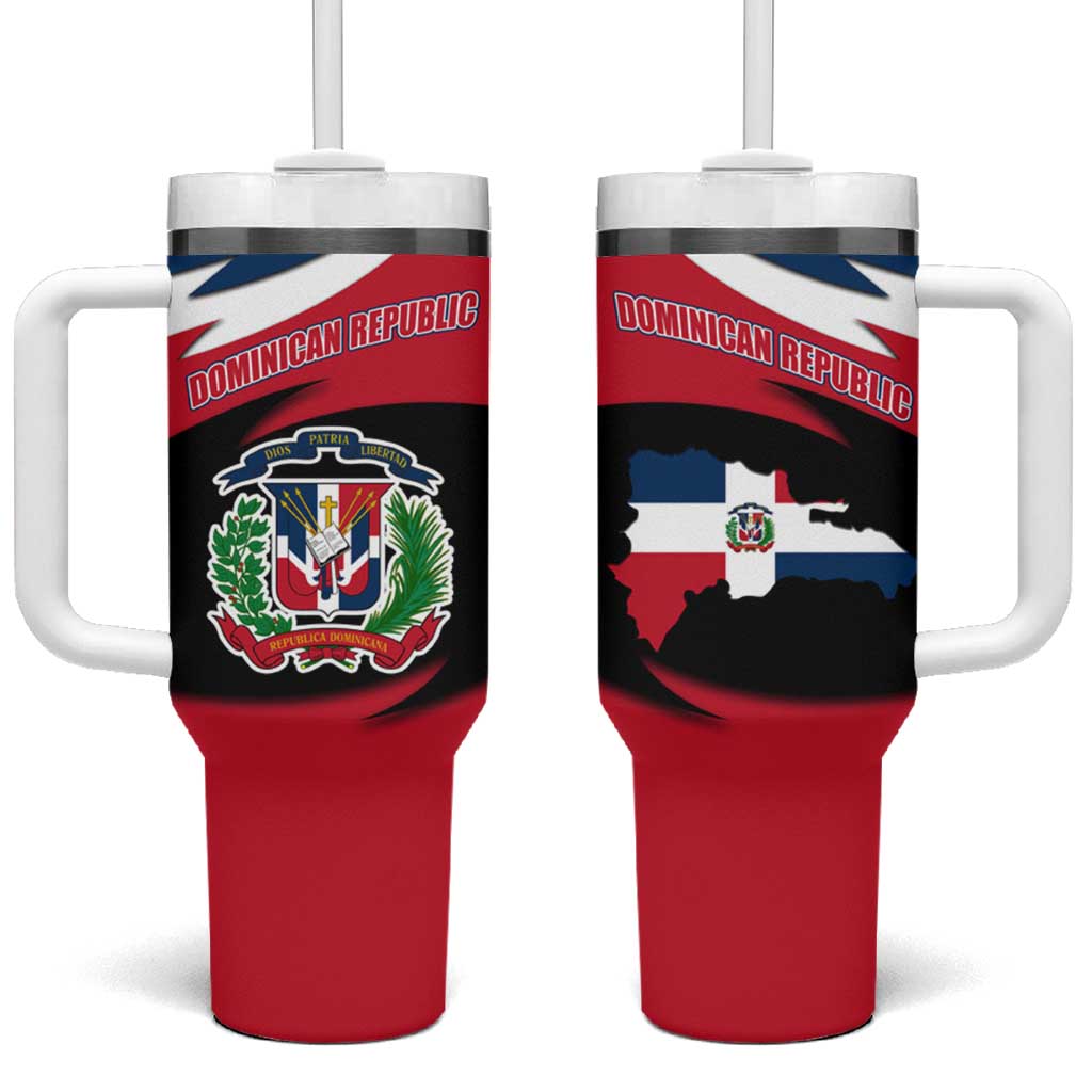 Dominican Republic Flag Tumbler With Handle with Map National Coat of Arms Island Silhouette - Wonder Print Shop