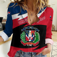 Dominican Republic Flag Women Casual Shirt with Map National Coat of Arms Island Silhouette - Wonder Print Shop