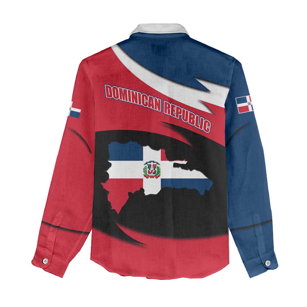 Dominican Republic Flag Women Casual Shirt with Map National Coat of Arms Island Silhouette - Wonder Print Shop