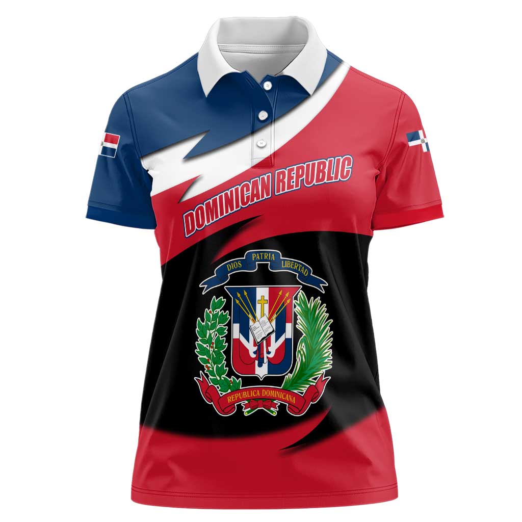 Dominican Republic Flag Women Polo Shirt with Map National Coat of Arms Island Silhouette - Wonder Print Shop