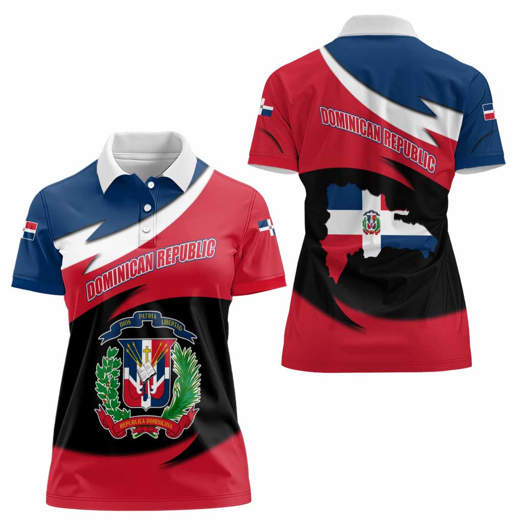 Dominican Republic Flag Women Polo Shirt with Map National Coat of Arms Island Silhouette - Wonder Print Shop