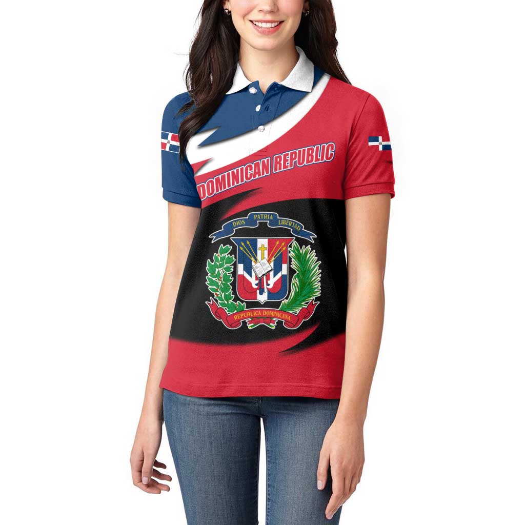 Dominican Republic Flag Women Polo Shirt with Map National Coat of Arms Island Silhouette - Wonder Print Shop
