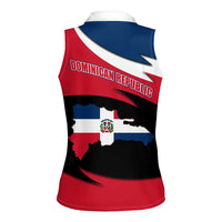 Dominican Republic Flag Women Sleeveless Polo Shirt with Map National Coat of Arms Island Silhouette - Wonder Print Shop