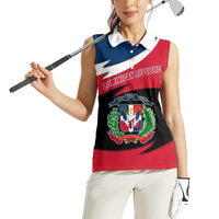 Dominican Republic Flag Women Sleeveless Polo Shirt with Map National Coat of Arms Island Silhouette - Wonder Print Shop