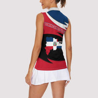 Dominican Republic Flag Women Sleeveless Polo Shirt with Map National Coat of Arms Island Silhouette - Wonder Print Shop