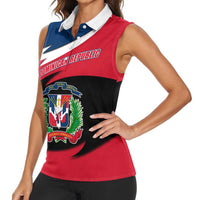 Dominican Republic Flag Women Sleeveless Polo Shirt with Map National Coat of Arms Island Silhouette - Wonder Print Shop