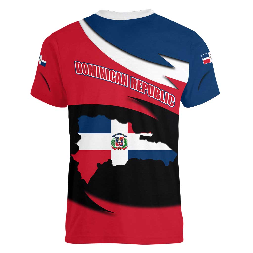 Dominican Republic Flag Women V-Neck T-Shirt with Map National Coat of Arms Island Silhouette - Wonder Print Shop