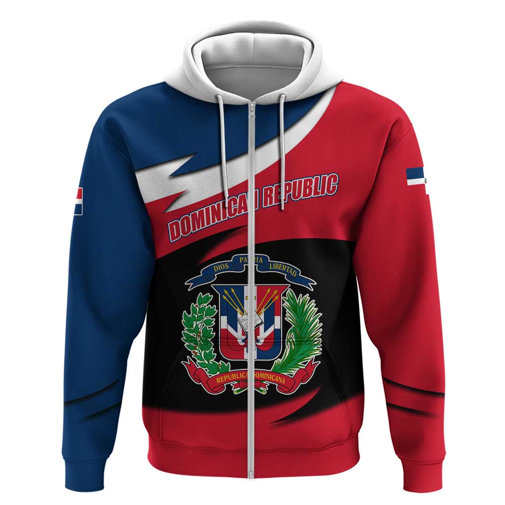 Dominican Republic Flag Zip Hoodie with Map National Coat of Arms Island Silhouette - Wonder Print Shop