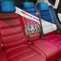 Dominican Republic Flag Back Car Seat Cover with Map National Coat of Arms Island Silhouette - Wonder Print Shop