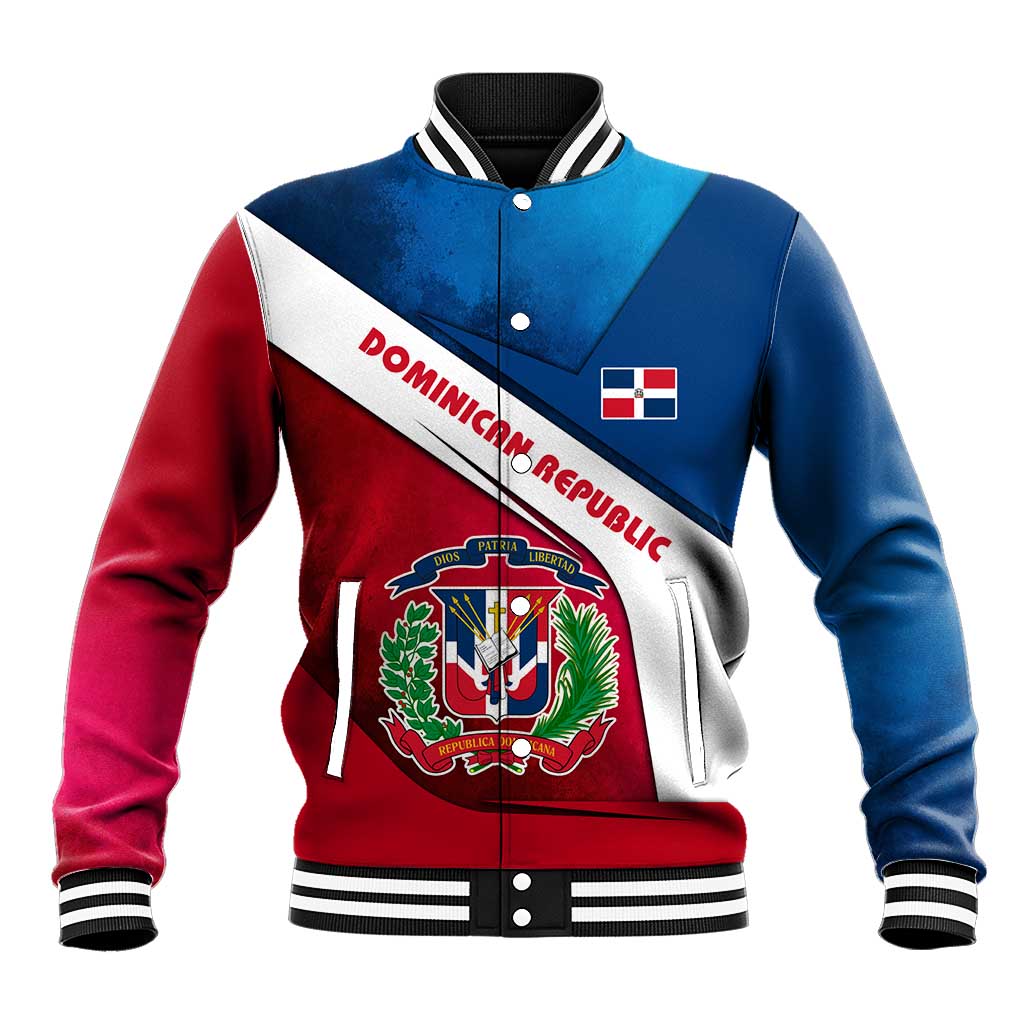 Dominican Republic Flag Baseball Jacket with Map National Coat of Arms Island Silhouette - Wonder Print Shop