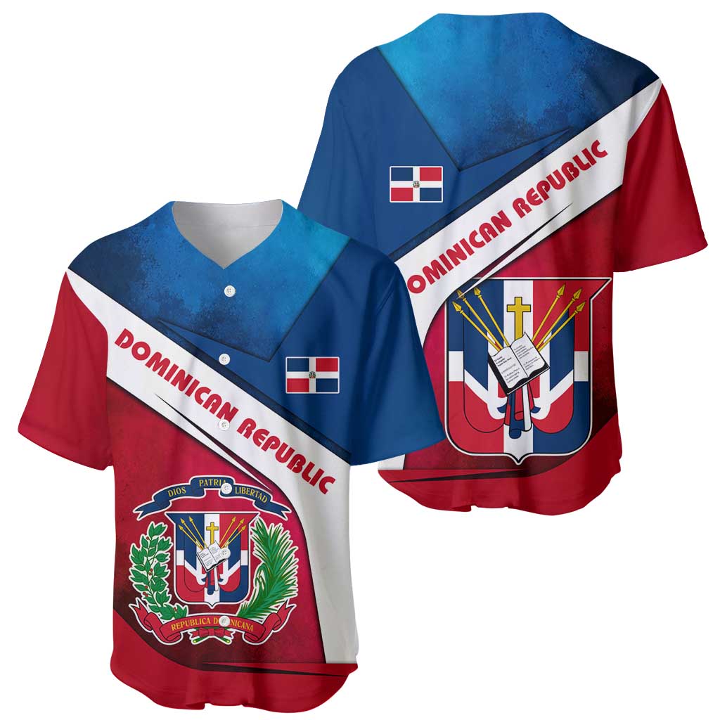 Dominican Republic Flag Baseball Jersey with Map National Coat of Arms Island Silhouette - Wonder Print Shop