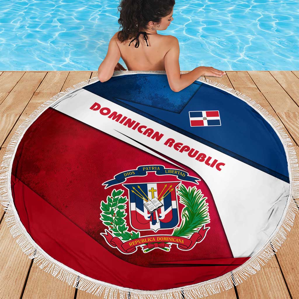 Dominican Republic Flag Beach Blanket with Map National Coat of Arms Island Silhouette - Wonder Print Shop