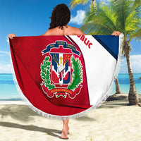 Dominican Republic Flag Beach Blanket with Map National Coat of Arms Island Silhouette - Wonder Print Shop