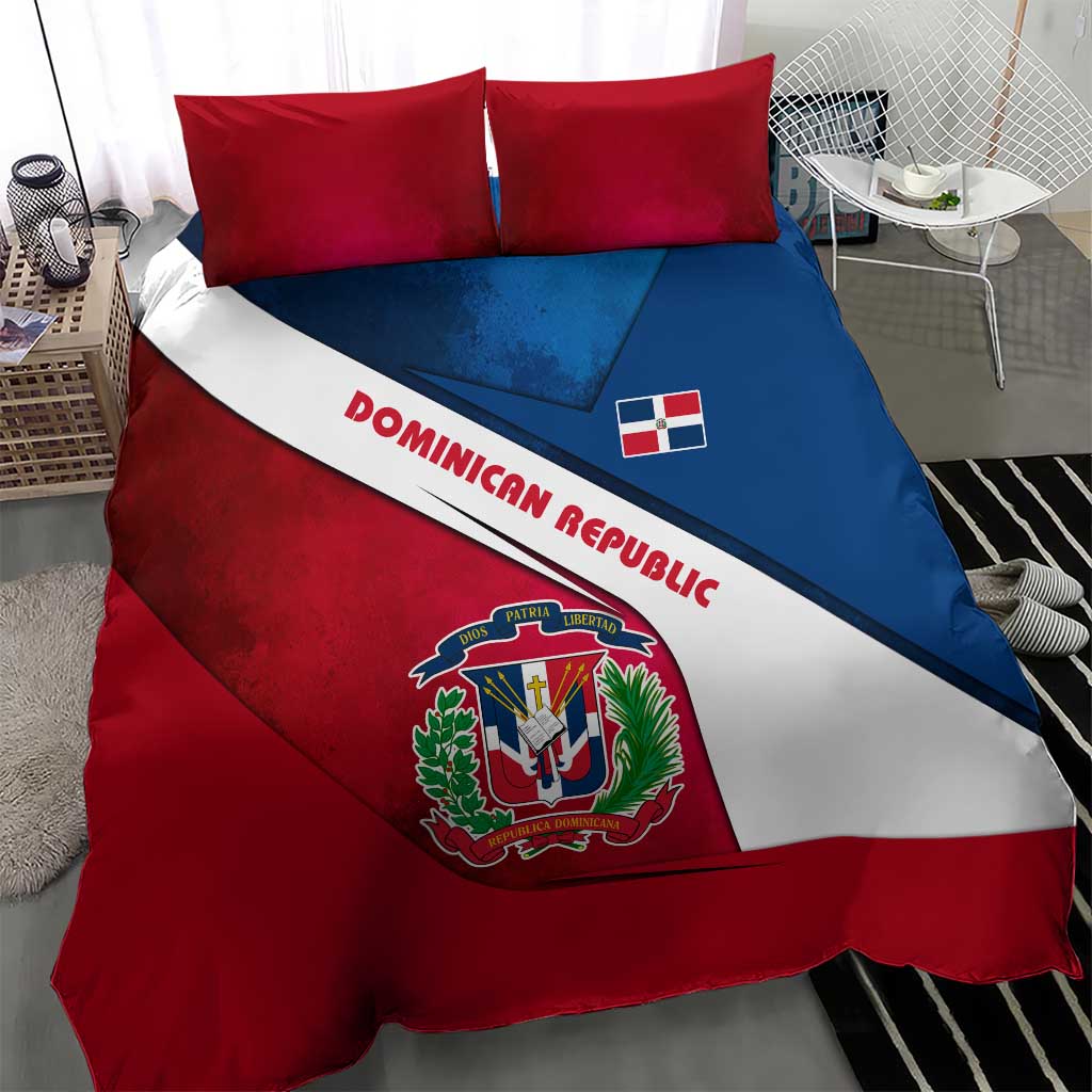Dominican Republic Flag Bedding Set with Map National Coat of Arms Island Silhouette - Wonder Print Shop