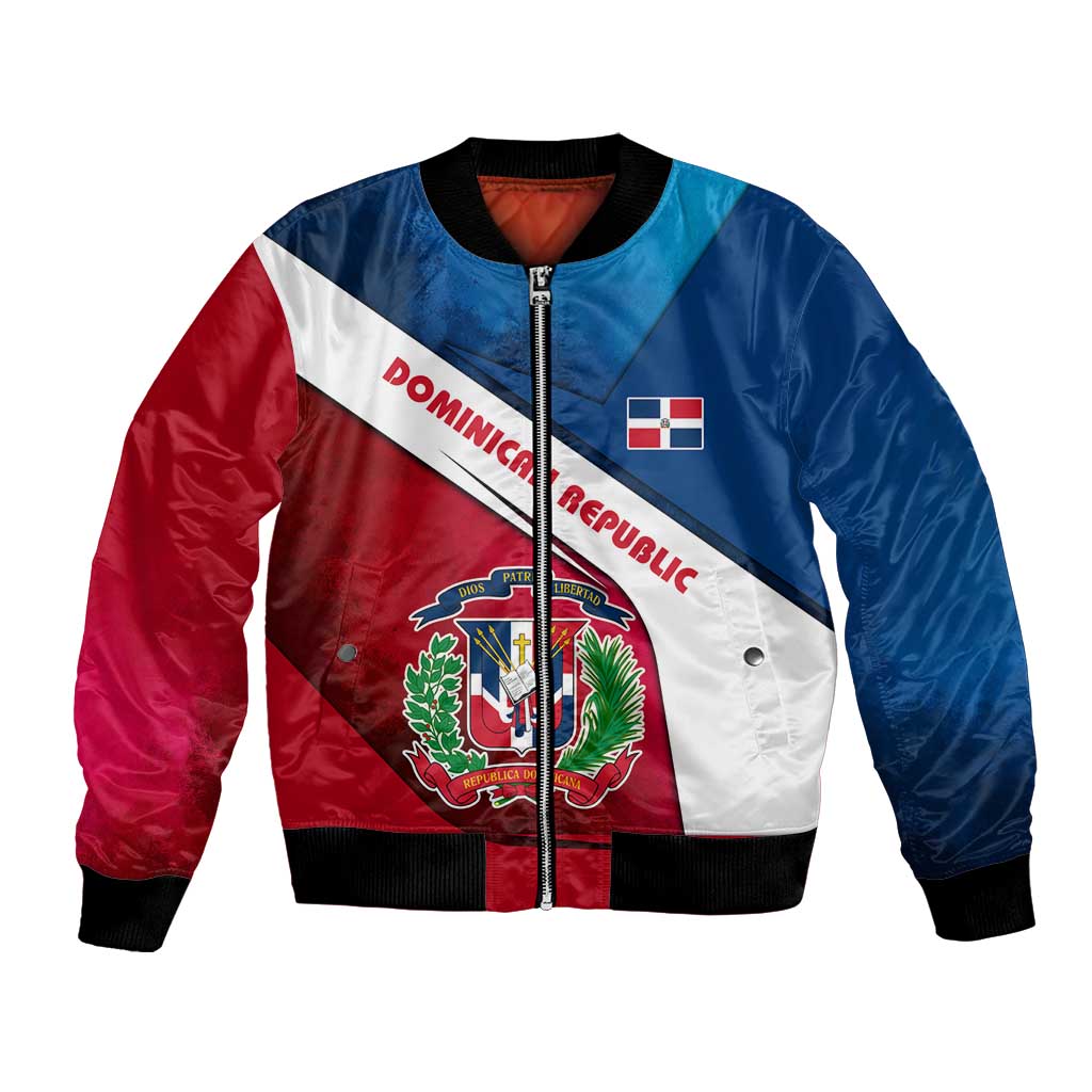 Dominican Republic Flag Bomber Jacket with Map National Coat of Arms Island Silhouette - Wonder Print Shop