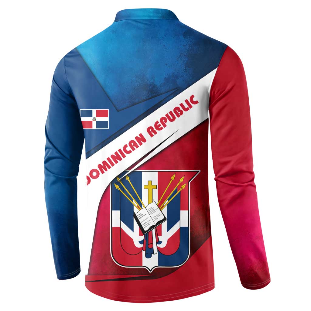 Dominican Republic Flag Button Sweatshirt with Map National Coat of Arms Island Silhouette - Wonder Print Shop