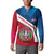 Dominican Republic Flag Button Sweatshirt with Map National Coat of Arms Island Silhouette - Wonder Print Shop