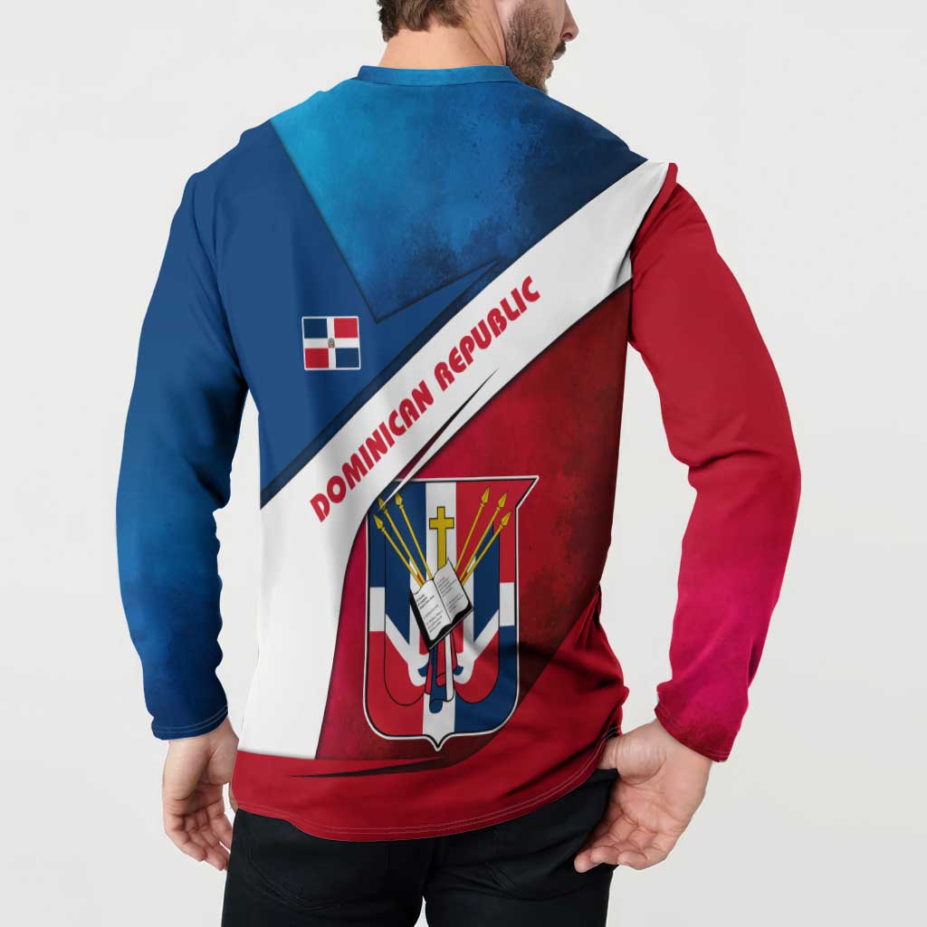 Dominican Republic Flag Button Sweatshirt with Map National Coat of Arms Island Silhouette - Wonder Print Shop