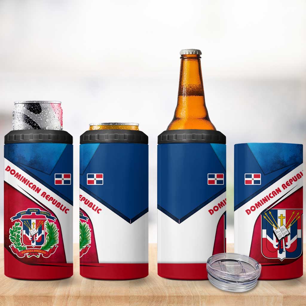 Dominican Republic Flag 4 in 1 Can Cooler Tumbler with Map National Coat of Arms Island Silhouette - Wonder Print Shop