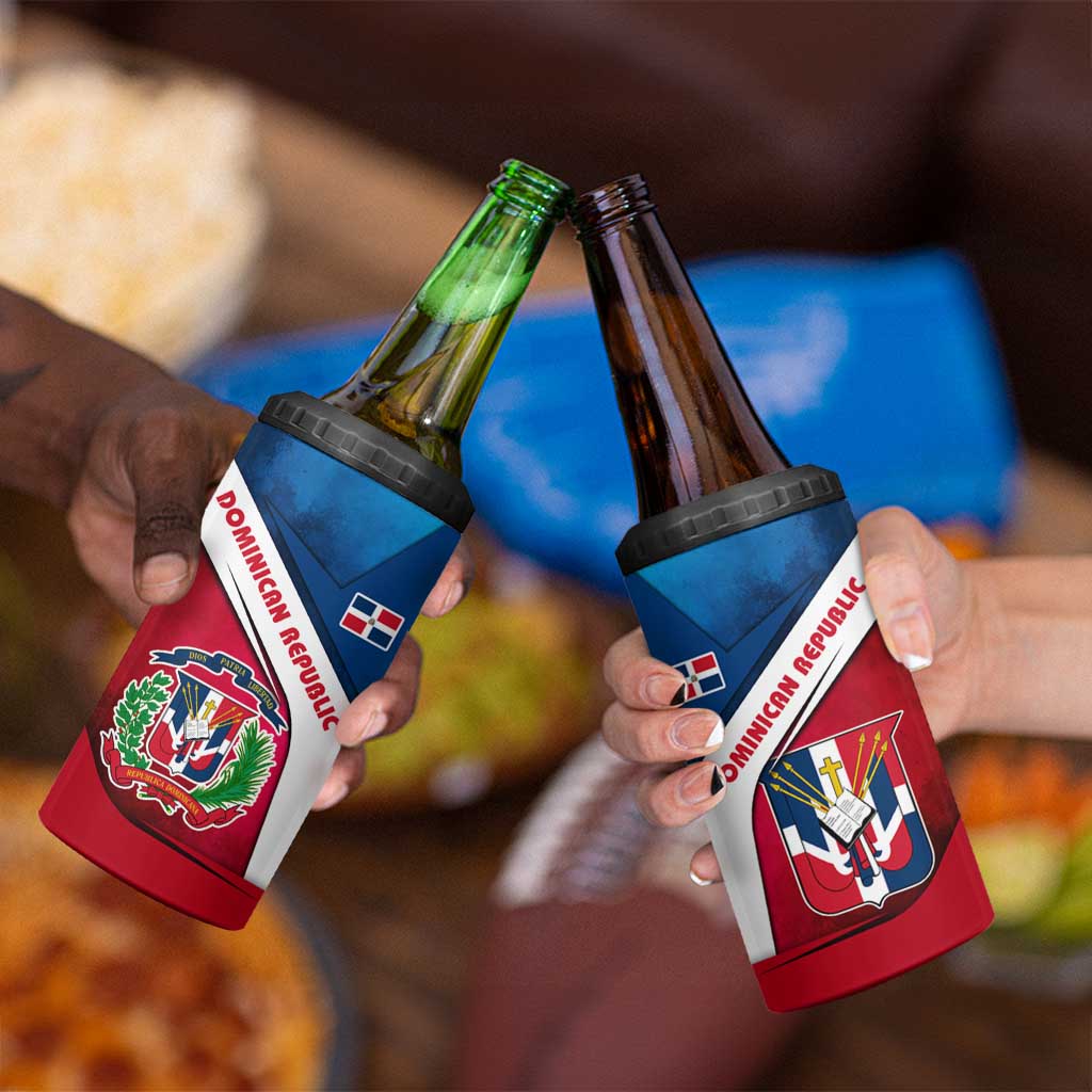 Dominican Republic Flag 4 in 1 Can Cooler Tumbler with Map National Coat of Arms Island Silhouette - Wonder Print Shop