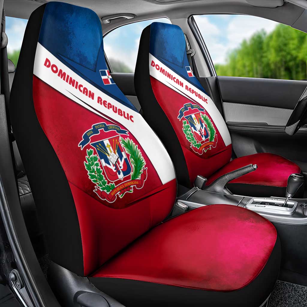 Dominican Republic Flag Car Seat Cover with Map National Coat of Arms Island Silhouette - Wonder Print Shop