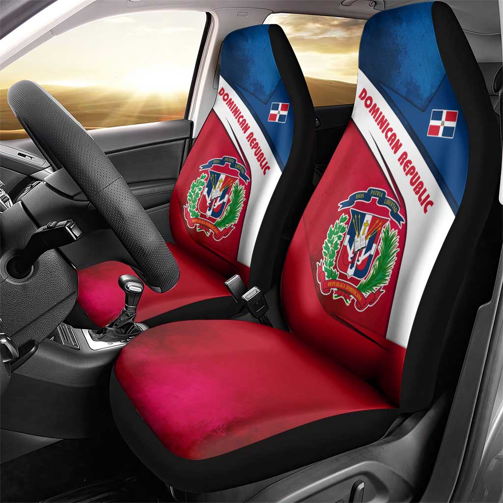 Dominican Republic Flag Car Seat Cover with Map National Coat of Arms Island Silhouette - Wonder Print Shop