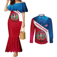 Dominican Republic Flag Couples Matching Mermaid Dress and Long Sleeve Button Shirt with Map National Coat of Arms Island Silhouette - Wonder Print Shop
