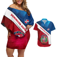 Dominican Republic Flag Couples Matching Off Shoulder Short Dress and Hawaiian Shirt with Map National Coat of Arms Island Silhouette - Wonder Print Shop